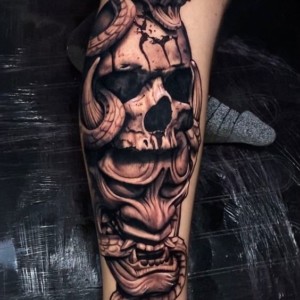 Hannya Mask Tattoo With a Skull