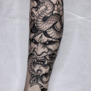 Hannya Mask Tattoo With a Snake