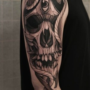 Hannya Mask Tattoo With a Skull