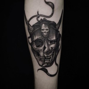 Hannya Mask Tattoo With a Skull
