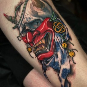 Hannya Mask Tattoo With a Skull