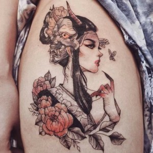 Geisha Wearing a Hannya Mask