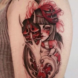 Geisha Wearing a Hannya Mask