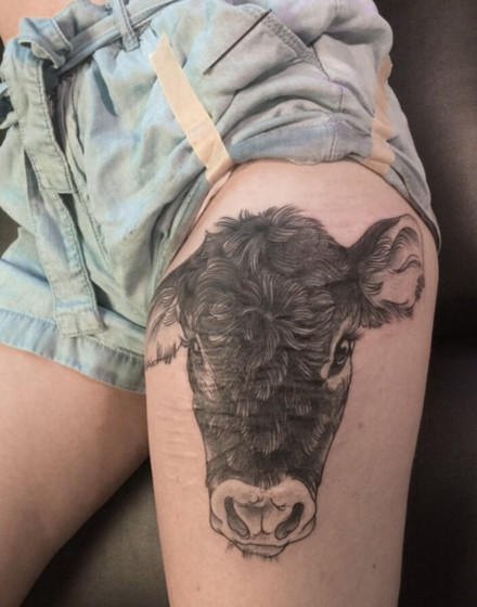 Realistic Cow Tattoo