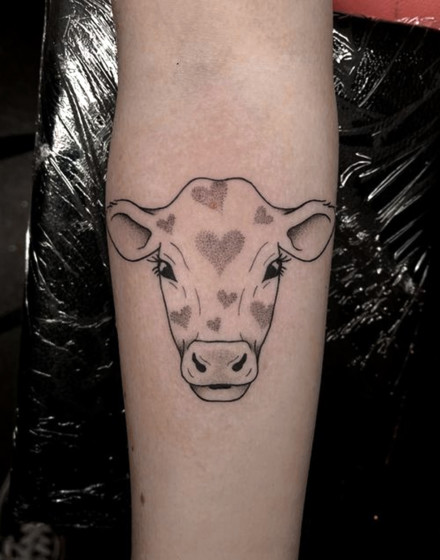 Cow With Hearts Tattoo