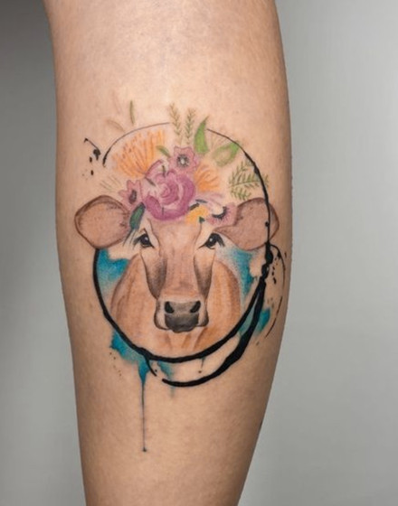 Watercolor Cow Tattoo