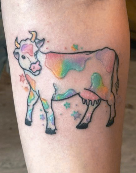 Watercolor Cow Tattoo