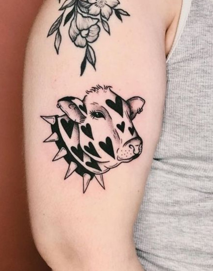 Cow With Hearts Tattoo