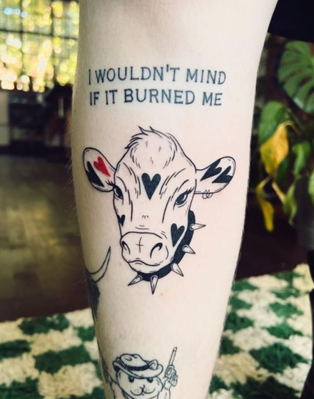 Cow With Hearts Tattoo