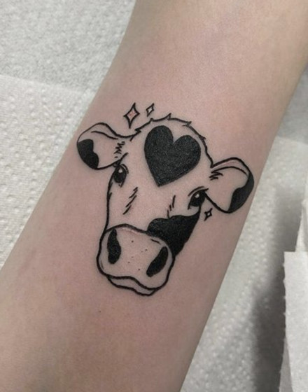Cow With Hearts Tattoo