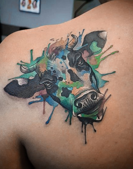 Watercolor Cow Tattoo