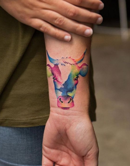 Watercolor Cow Tattoo