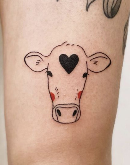 Cow With Hearts Tattoo