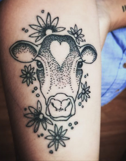 Cow With Hearts Tattoo