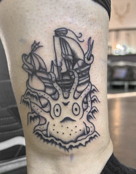 Kraken and Ship Tattoo