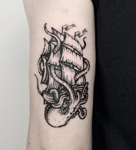 Etching Kraken Tattoo