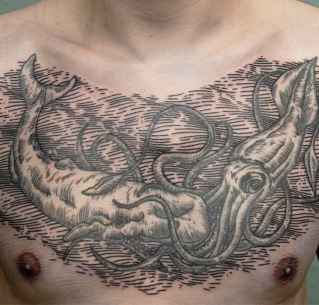 Etching Kraken Tattoo