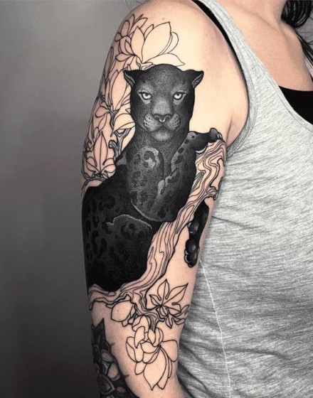 Neo-Traditional Panther Tattoo