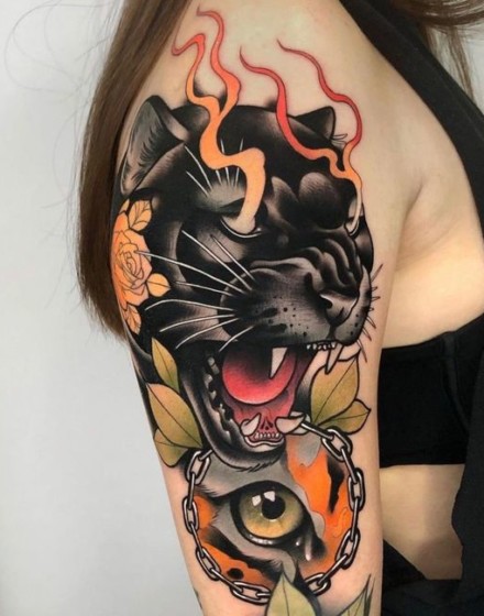 Neo-Traditional Panther Tattoo