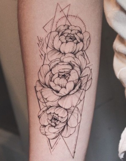 Geometric Peony Tattoos