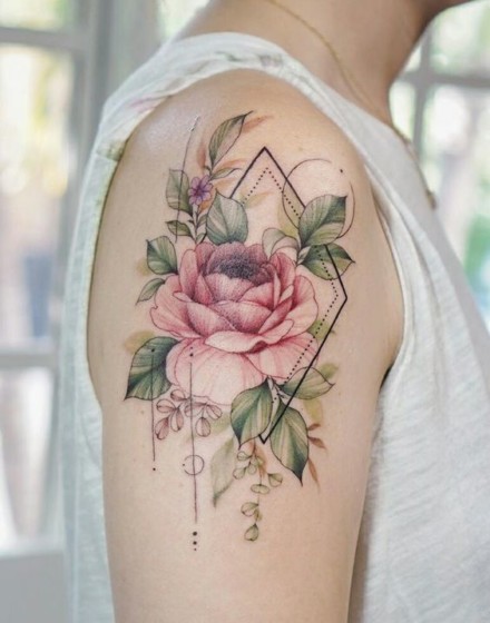 Geometric Peony Tattoos