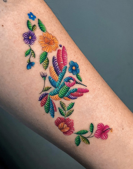Colorful Embroidery Tattoo