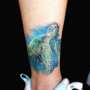 Colorful turtle tattoo