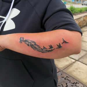 Feather Tattoo Designs With Flying Birds