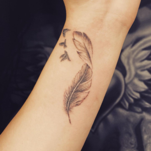 Feather Tattoo Designs With Flying Birds