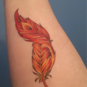 Phoenix Feather tattoo inked in color
