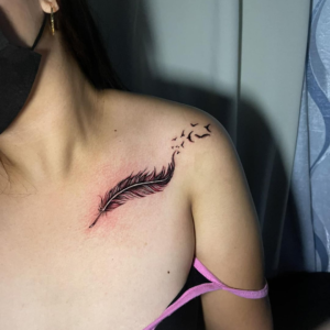 Feather Tattoo Designs With Flying Birds