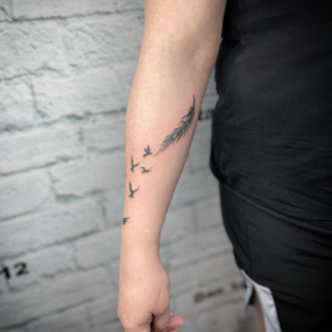 Feather Tattoo Designs With Flying Birds