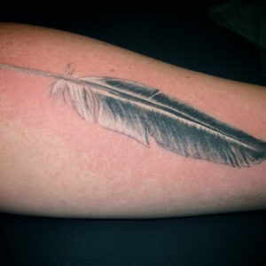 Dove's feather tattoo with the silver outline
