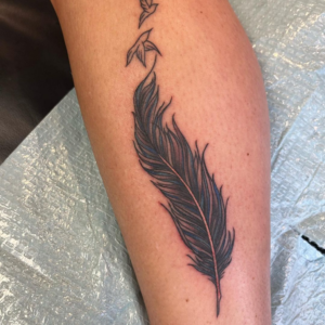 Feather Tattoo Designs With Flying Birds