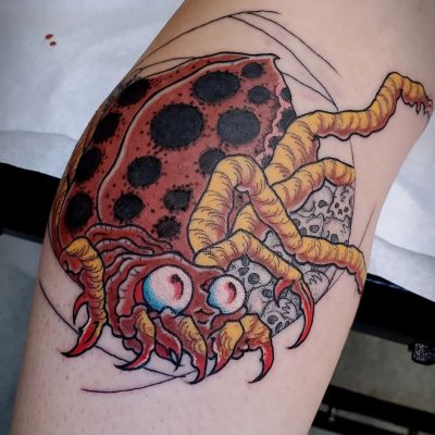 Knee tattoo by Dustin Nowlin