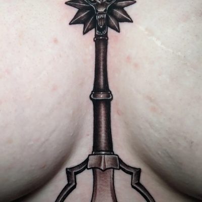 Sternum tattoo by Bo Snow