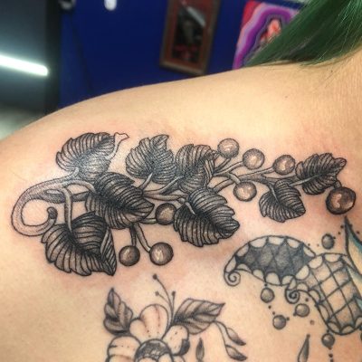 Collar bone tattoo by Sarah Clark