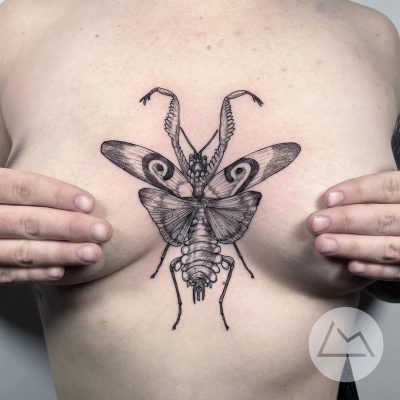 Sternum tattoo by Landon Morgan