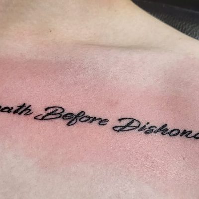 Collar bone tattoo by Jesse James Doering