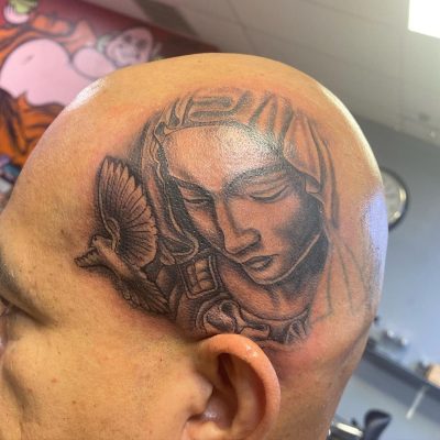 Head tattoo by Javier Amaya