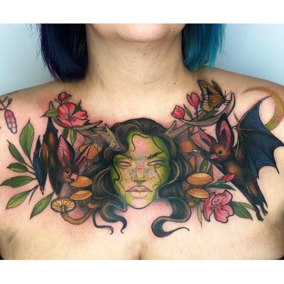 Collar bone tattoo by Emma Loren