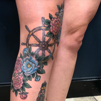 Knee tattoo by Cory Kirby