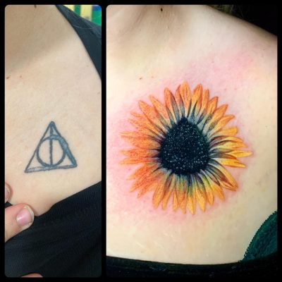 Collar bone tattoo by Nina Klaser