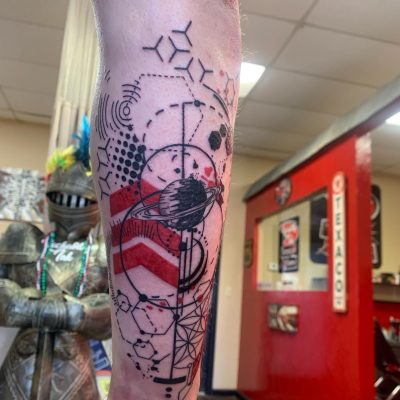 Trash-polka tattoo by Tracey Jo Ligon