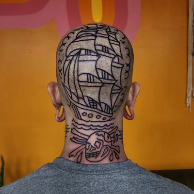 Head tattoo by Mitch Braver