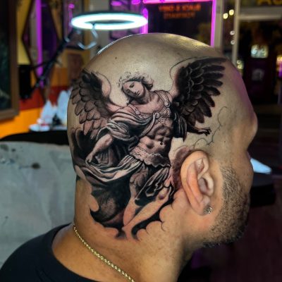 Head tattoo by Jon Mesa