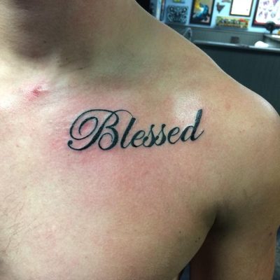 Collar bone tattoo by Chris Mallory
