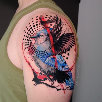 Trash-polka tattoo by Nik Lucas