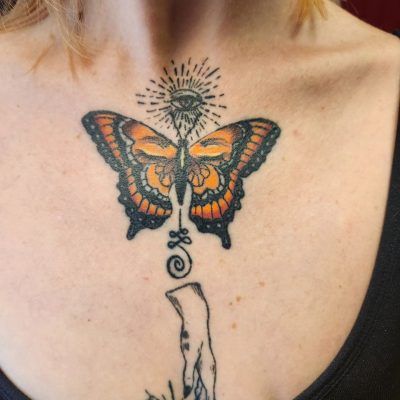 Sternum tattoo by Alex Slick