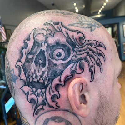 Head tattoo by Paul Bosch